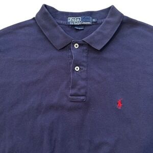 Polo Ralph Lauren Polo Shirt‎ Classic Fit Red Pony Logo Navy Blue Mens XL